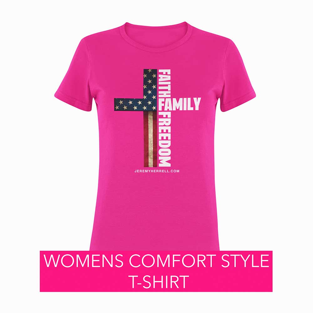 FAITH - FAMILY - FREEDOM CROSS (WOMENS) T-Shirt - NEW PINK