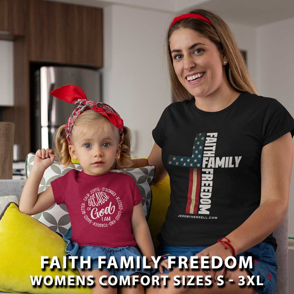 FAITH - FAMILY - FREEDOM CROSS (WOMENS) T-Shirt - BLACK