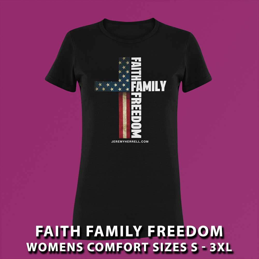 FAITH - FAMILY - FREEDOM CROSS (WOMENS) T-Shirt - BLACK