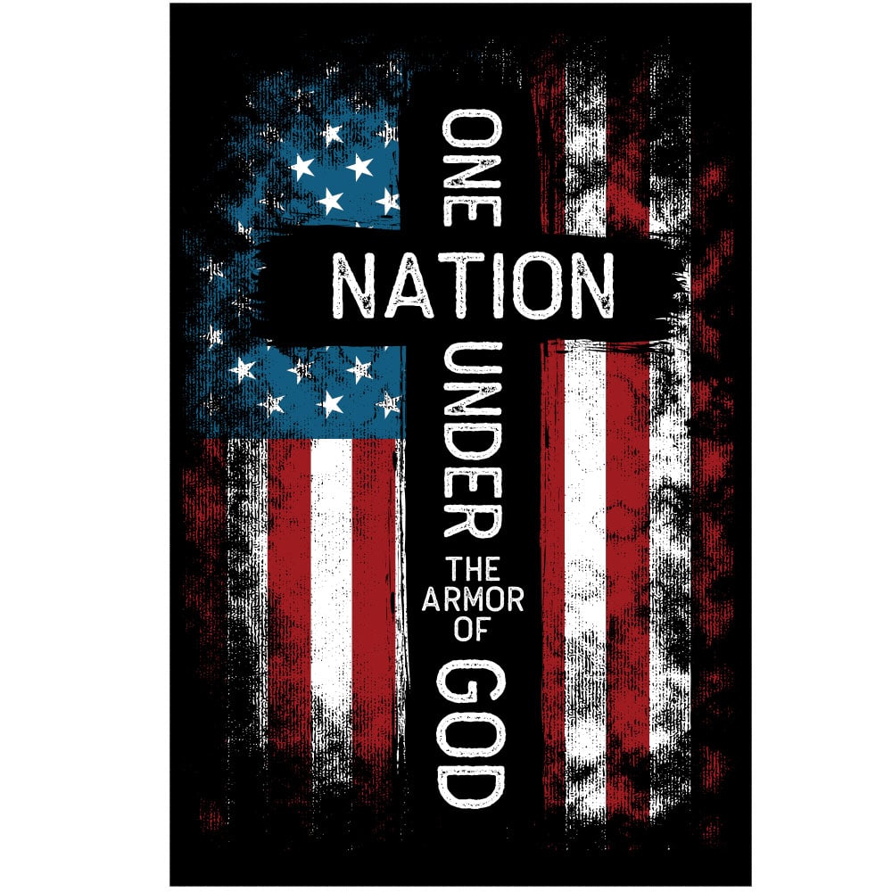 UNDER THE ARMOR OF GOD CROSS & FLAG T-SHIRT - BLACK - WOMENS