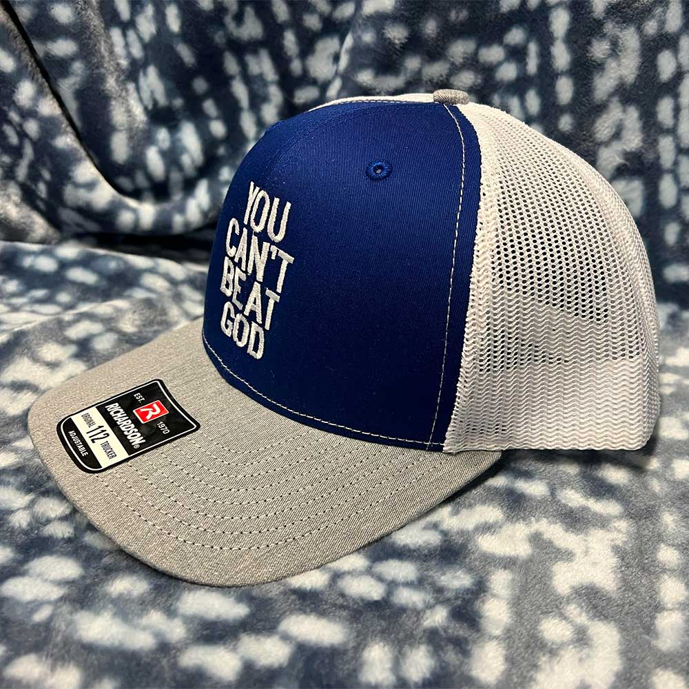 YOU CANT BEAT GOD - TRUCKER HAT - BLUE