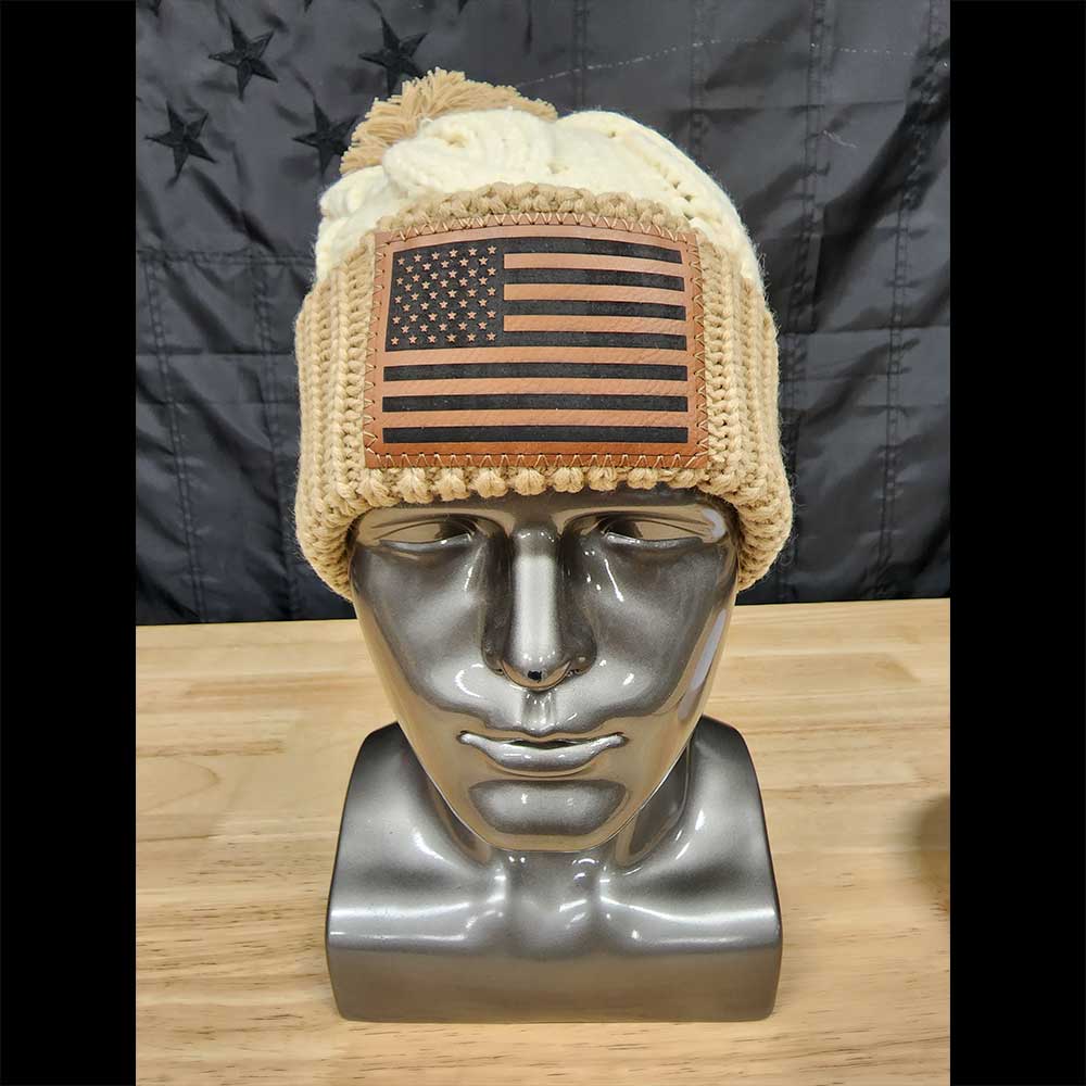 HEAVY KNITTED BEANIE WITH AMERICAN FLAG WINTER HAT