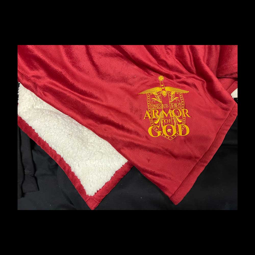 ARMOR OF GOD - LODGE THROW BLANKET RED-GOLD