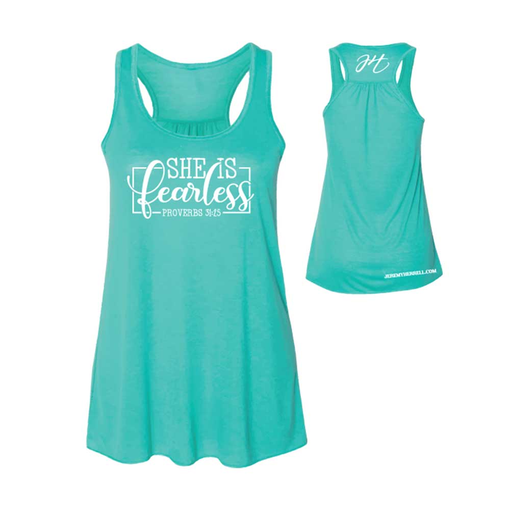 SHE IS FEARLESS - WOMANS RACERBACK STYLE - TANK TOPS (Teal)