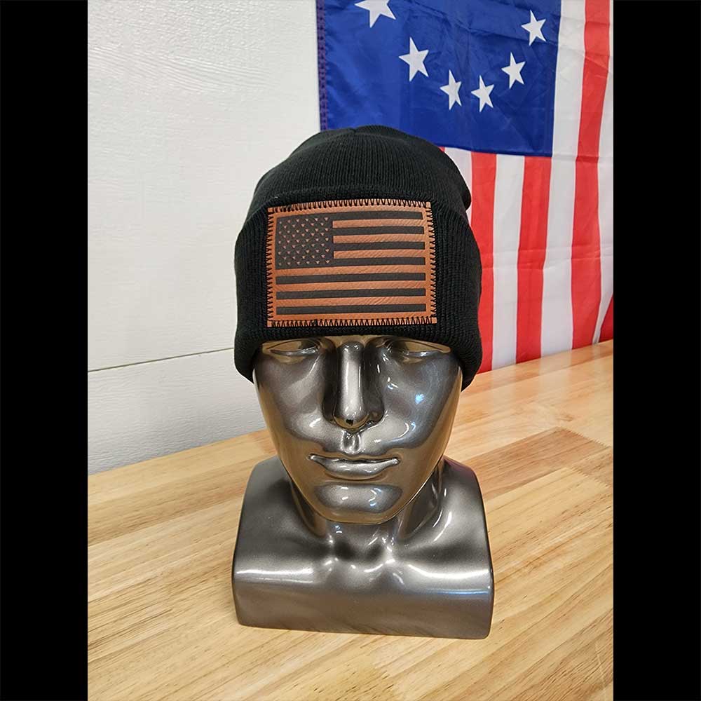 BLACK BEANIE WITH AMERICAN FLAG WINTER HAT